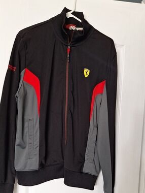Ferrari Black Jacket with Red Accents and Gray Panels